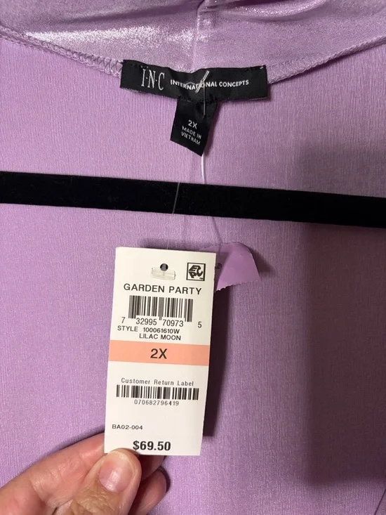 INC International Concepts Shimmery Lavender Draped V-Neck Tank - Picture 4 of 5